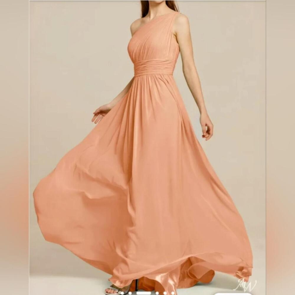 AW Grace One Shoulder Chiffon Bridesmaid Dress Peach Size 0